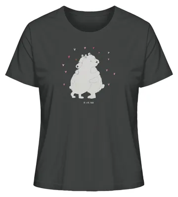 Produktbild von Mr. & Mrs. Panda Damen T-Shirt Kurzarm Eisbär Umarmen Größe L - Anthrazit - Geschenk, Frauen, Basic, Kurzarmshirt, Shirt, Oberteil, Lustige Sprüche