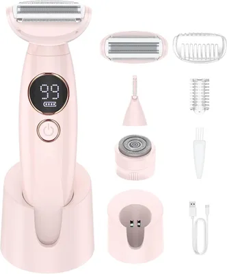 Produktbild von 3-In-1 Intimrasierer Gesichtshaarentferner für Frauen, Elektrisch Nass-Trockenrasierer IPX7 Trimmer Damen,für Bikinizone Achseln Beine,USB-Aufladung