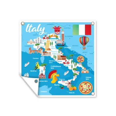 Obrázek produktu pro MuchoWow® Zahradní plakáty - Mapa - Itálie - ilustrace - 200x200 cm - Zahradní dekorace