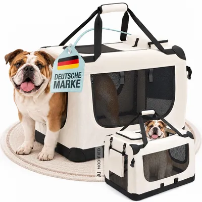 Produktbild von Faltbare Hundebox Transporttasche Transportbox Auto Katze Hunde Kaninchen Beige Cream Große Kleine Box Bag Klein Tasche Transport 7 Größen S - XXXXL Petigi, Größe:L (70 x 52 x 51 cm)