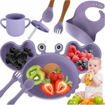 Obrázok produktu pre Detský silikónový riad krab sada 9 kusov fialová