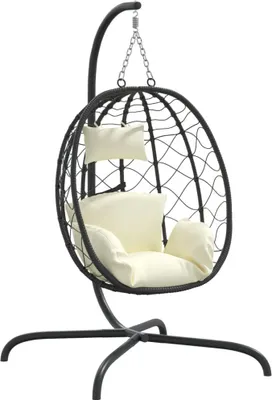 Produktbild von Hängesessel Ei mit Kissen Cremeweiß Poly Rattan & Stahl