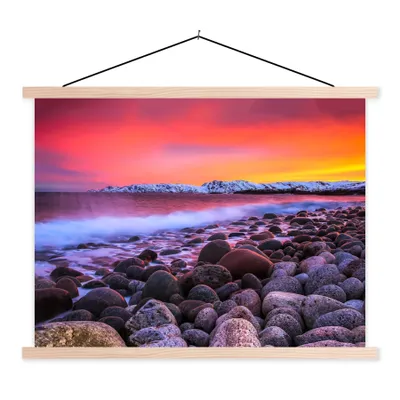 Produktbild von MuchoWow® Textilposter Sonne - Steine - Schnee - Landschaft - Wasser 40x30 cm mit holzfarbenen Rahmen - Bilder