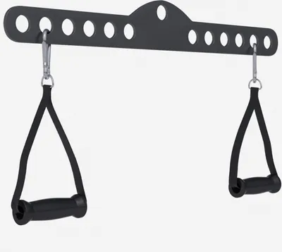 Produktbild von GORILLA SPORTS® Latzugstange - inkl. 2 Griffe, Karabiner, Verstellbar, 60 cm, Schwarz - Pull Down Bar, Kabelzuggriff, Rudergriff, Bizeps Trizeps Stange, Kabelzug, Seilzug Griff, Krafttraining