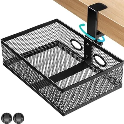 Produktbild von PolkaHome® 360° Drehbarer Unter-Tisch-Organizer mit 2 Kabeldurchlässen – Schwarz – für Zuhause, Büro und Schule