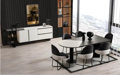 Image de Salle à manger Groupe Coin repas Table Chaises 9pcs Bois Blanc