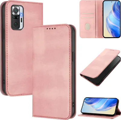 Image de Etui pour Xiaomi Redmi Note 10 Pro/Note 10 Pro Max, étui en cuir vintage avec protection RFID, fentes pour cartes, support Rose