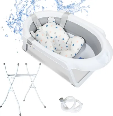 Produktbild von Babybadewanne mit Gestell 85cm - Baby Badewanne Faltbar mit Badekissen - Babywanne mit Ständer Sicher für Ihr Baby - Babybadewanne Neugeborene