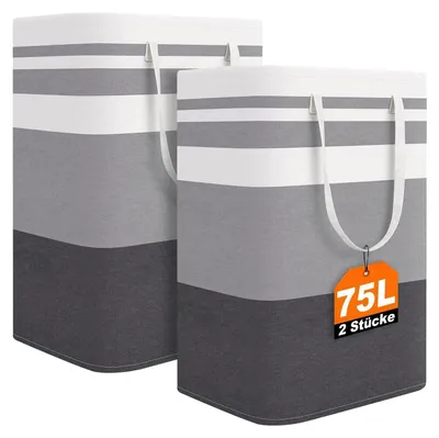 Produktbild von 2er Set Wäschekorb,75L Groß Wäschesammler Faltbar Wäschekörbe Laundry Baskets mit Griffen Aufbewahrung für Badezimmer Wohnzimmer Kinderzimmer