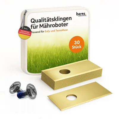 Produktbild von beos® 30x Premium Titan Ersatzmesser & Schrauben mit Sicherungslack - Ersatzklingen für Eufy & TerraMow