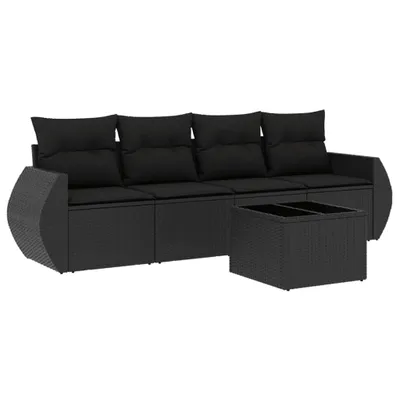 Produktbild von vidaXL 5-tlg. Garten-Sofagarnitur mit Kissen Schwarz Poly Rattan