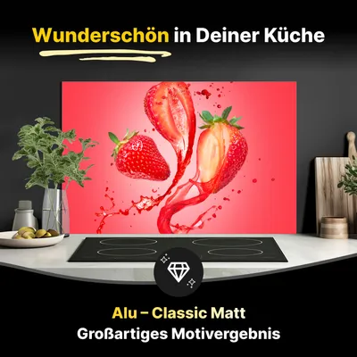 Produktbild von Spritzschutz Küchenrückwand aus Aluminiumverbund in Matt 60x40 cm - Saftige Erdbeeren