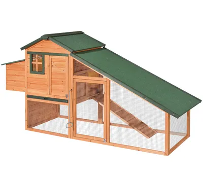 Produktbild von Dehner Hühnerstall Cottage, mit Freilaufgehege, ca. 221 x 77.5 x 116.9 cm, Tannenholz, lasiert, braun/grün