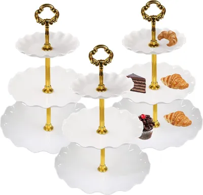 Produktbild von Kunststoff-Tortenständer - 3 Etagen - Wiederverwendbar - Für Kuchen, Cupcakes, Desserts - Kinder, Hochzeit, Taufe