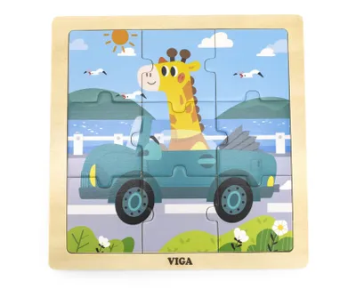Imagen del producto de Rompecabezas de madera para los más pequeños, Viga, 9 piezas, con forma de coche