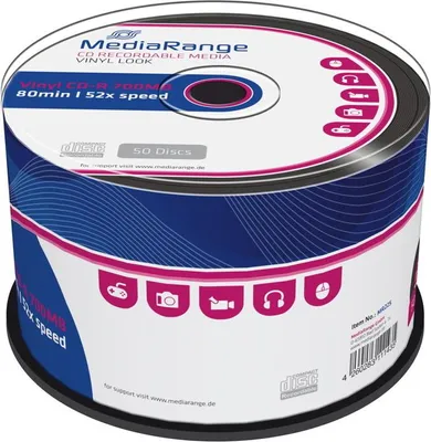Produktbild von MediaRange Vinyl CD-R 700MB, 52-fach, schwarze Schreibseite, 50er Cakebox