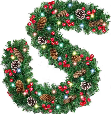 Produktbild von 270cm Vor Beleuchtete Weihnachtsgirlande mit Lichtern, Weihnachtsgirlande für Weihnachtsdekorationen zu Hause, im Freien, drinnen, Kamin, Treppen, 80% pvc
