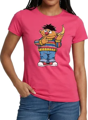 Produktbild von Spreadshirt Sesamstraße Ernie Mit Banane Pose Lustig Used Look Frauen T-Shirt, L, Azalea