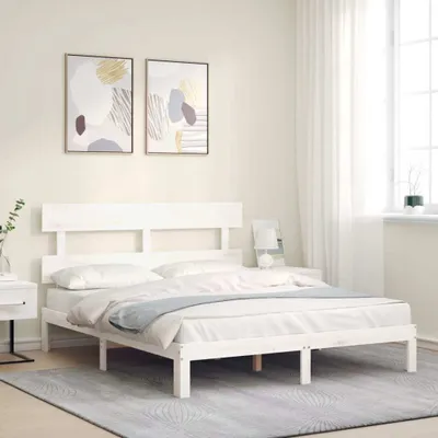 Produktbild von The Living Store Massivholzbett mit Kopfteil Weiß 160x200 cm