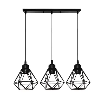 Produktbild von Pendelleuchten, Pendellampe mit 3 Lampenschirmen, Hängelampe ohne Leuchtmittel, Industrial Hängeleuchte aus Metall, Kronleuchter, E27, Wohnzimmer