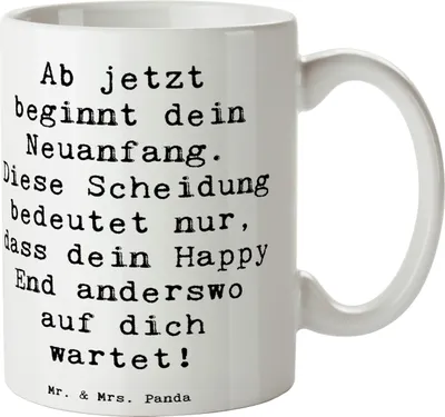Produktbild von Mr. & Mrs. Panda Tasse Spruch Neuanfang Scheidung - Weiß - Geschenk, Pott, Kaffeetasse, Bedruckte, Freude, Geschenke, Teebecher, liebevoll gestaltet, Teetasse, Heirat