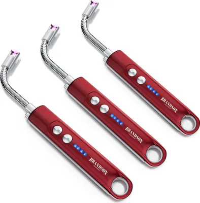 Produktbild von Brandson 3x Feuerzeug elektrisch, Lichtbogen Stabfeuerzeug, USB aufladbar, Kerzenanzünder für Küche, Kerzen, Gasherde, Grill, Kamin, 3er Set
