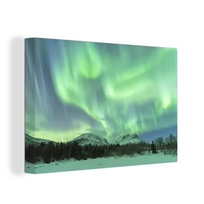 Obrázek produktu pro OneMillionCanvasses® Malba na plátně Nástěnná malba na plátně - Polární záře - Sníh - Hory - Norsko - 150x100cm