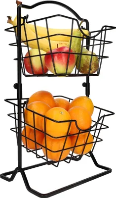 Immagine prodotto di QUVIO Fruttiera - 2 strati - Metallo - Cesto per la frutta - Etagere - Decorazione per ciotole - Cesto portaoggetti - Organizzatore - Nero - 19 x 24 x 45 cm (lxwxh)