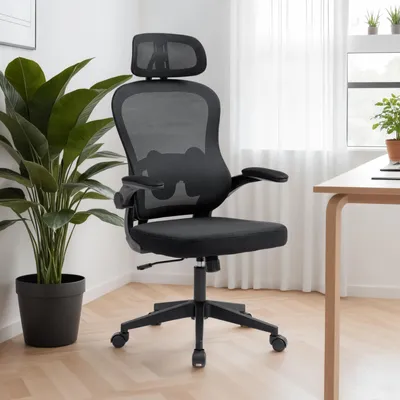 Produktbild von Bürodrehstuhl JOBURG höhenverstellbar mit Armlehnen, schwarz – ergonomischer Schreibtischstuhl mit Netzrücken und Lendenstütze für Home Office und Büro – Drehstuhl mit Rollen Pc Stuhl