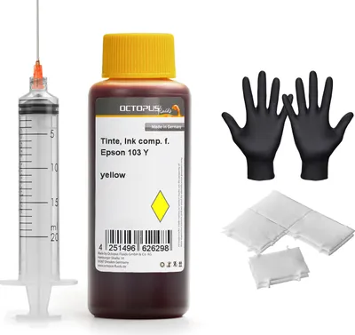 Produktbild von Nachfülltinte für Epson 103 Tintentank, EcoTank L3110, L3150, L3156, L5190 yellow 100 ml mit Spritze