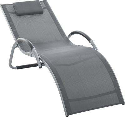 Outsunny Zahradní lehátko s polštářem Lehátko na opalování Relaxační lehátko Ergonomické hliníkové texteline Tmavě šedá 160 x 60 x 65 cm