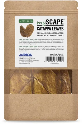 Imagen del producto de Hojas de almendro ARKA mySCAPE Catappa, tamaño grande, 20 - 27 cm, 10 unidades. Producto natural para el cuidado del agua, suplemento alimenticio y para reducir el pH, enriquecido con valiosas huminas y ácidos fúlvicos