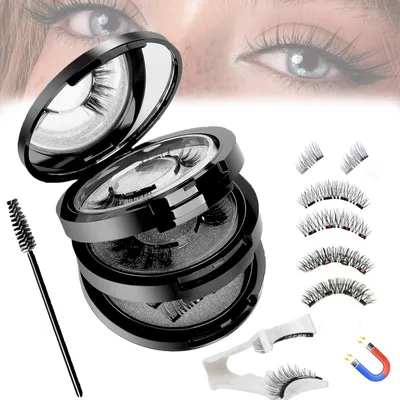 Image de 4 paires de faux cils magnétiques - Faux cils 3D réutilisables pour un look naturel