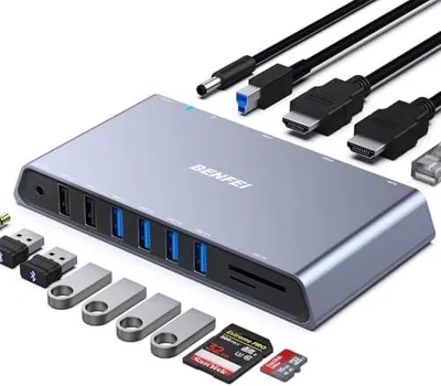 Produktbild von BENFEI USB 3.0 Dockingstation Dual HDMI, 12-in-1 USB Hub mit 2 HDMI/6*USB-Anschlüssen/SD/TF-Kartenleser/Gigabit Ethernet