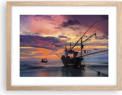 Produktbild von Gerahmtes Poster - Rahmen in heller Eiche - Asien Boot Kutter - 40x30 cm - Wand Bild - Wanddeko - Wandbilder - Wandposter - Bilderrahmen - Bilder - Kunstdruck - Wandbild - P2NAA40x30-4144