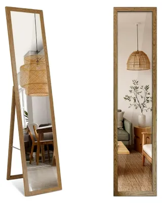 Produktbild von Garderobenspiegel mit Ständer 36x156 cm, Bodenspiegel für Schlafzimmer, Wohnzimmer und Garderobe, rechteckiger Spiegel im minimalistischen Design mit Holzwerkstoffrahmen in Holzoptik