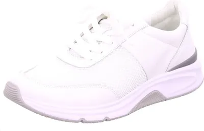 A white sneaker is shown from the side against a white background.