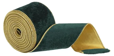 Fluwelen Band 6,3 cm x 9,1 m, Gold, mit Drahtrand, Weihnachtsgrün