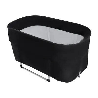 A black portable bathtub with a white interior, shown on a white background.