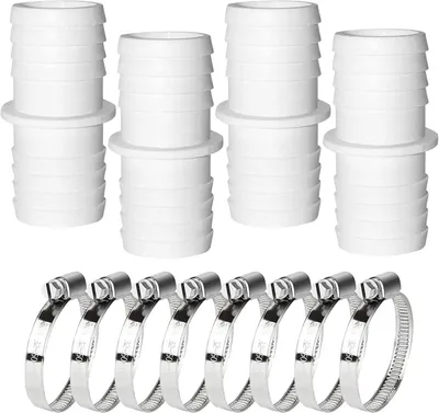 Produktbild von 4 Stück Poolschläucherverbindungen, 38 mm auf 38 mm, Poolschläuchausstecker mit 4 Edelstahl-Schlauchklemmen