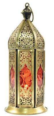 Produktbild von Orientalische Metall/Glas Laterne in Marrokanischem Design, Vintage Windlicht, Mehrfarbig, Glas,Metall,Eisen, Farbe: Orange, 20*8*8 cm