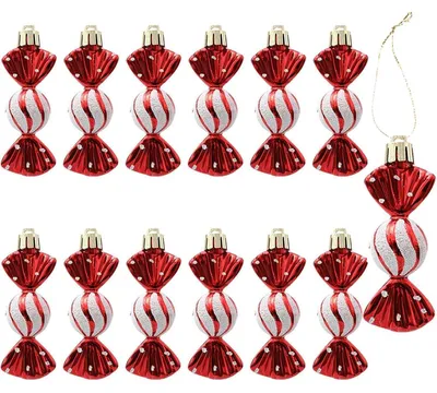 Productafbeelding van Kerstboomornamenten, snoepjes, hangers, 12 stuks, rood, 9 cm