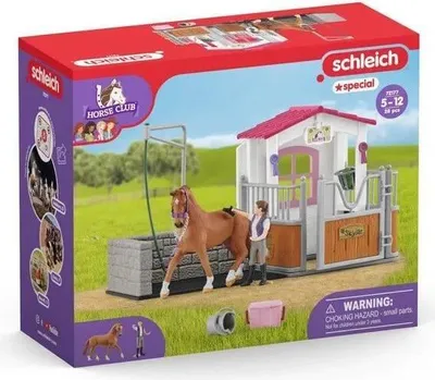 Produktbild von Spielzeug Waschplatz, SCHLEICH 72177 HORSE CLUB, mit Pferdefigur und Reiter, Hannoveraner Stute, 13 Zubehörteile, ab 5 Jahren