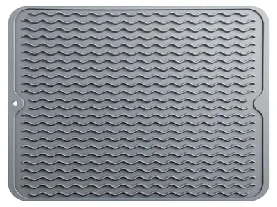 Produktbild von Silikon-Abtropfmatte, Organizer für Spülbecken, Hitzebeständig und Rutschfest, Geschirr-Abtropfmatte, Küchenutensilienhalter, Grau