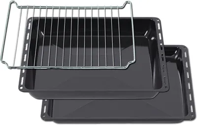 Immagine prodotto di ICQN Teglia per grassi 445 x 375 mm 25 e 50 mm, set di 2 teglie da forno smaltate e griglia da forno cromata, resistente ai graffi e antiruggine, adatta per Whirlpool, Ignis, Bauknecht, Indesit, Algor, Neckermann, Lloyds, 44,5 x 37,5 cm