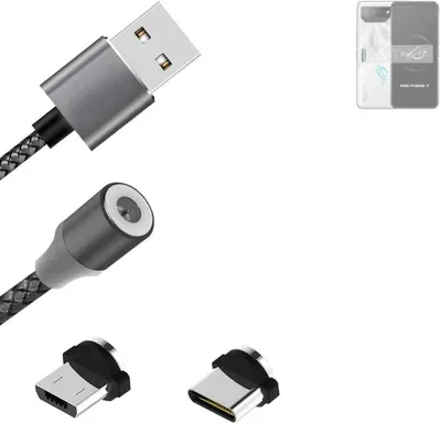 Produktbild von K-S-Trade Hochwertiges Magnet-Lade-kabel Sync-Kabel Daten-Kabel kompatibel mit Asus ROG Phone 7 mit USB-Typ-C-Anschluss und Micro-USB-Anschluss 2A bis