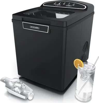Produktbild von Arendo Eiswürfelmaschine elektrisch, 12-15 kg in 24 h, 1,8 Liter Eiswürfelbereiter, Eiswürfel in 7,5 - 8,5 min, Ice Cube Maker, 105 Watt, Schwarz