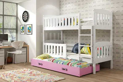 Immagine prodotto di Letto a castello per bambini con letto supplementare e materasso 90x200 BRIGID - bianco / rosa