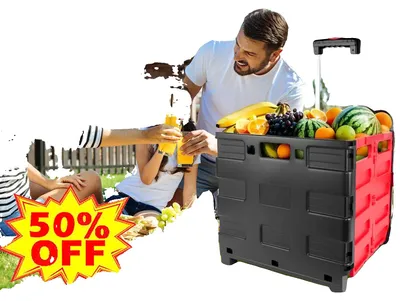Zdjęcie produktu dla Składany wózek zakupowy, pojemność 35 litrów, waga brutto 3,5 kg, wymiary 42,5 x 37 x 45-98 cm, 2 wytrzymałe koła, składana konstrukcja