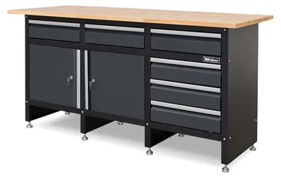 Produktbild von Werkbank mit 6 Schubladen, 2 Schließfächern und 171 x 60 cm Holzarbeitsplatte